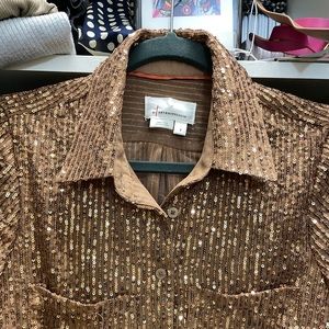 Anthropologie brown sequin button down